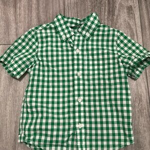 Janie and Jack Green and White Gingham Button up t shirt